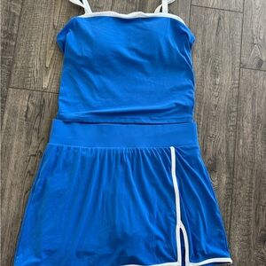 Blue Athletic Matching Skort Set with White Trim
